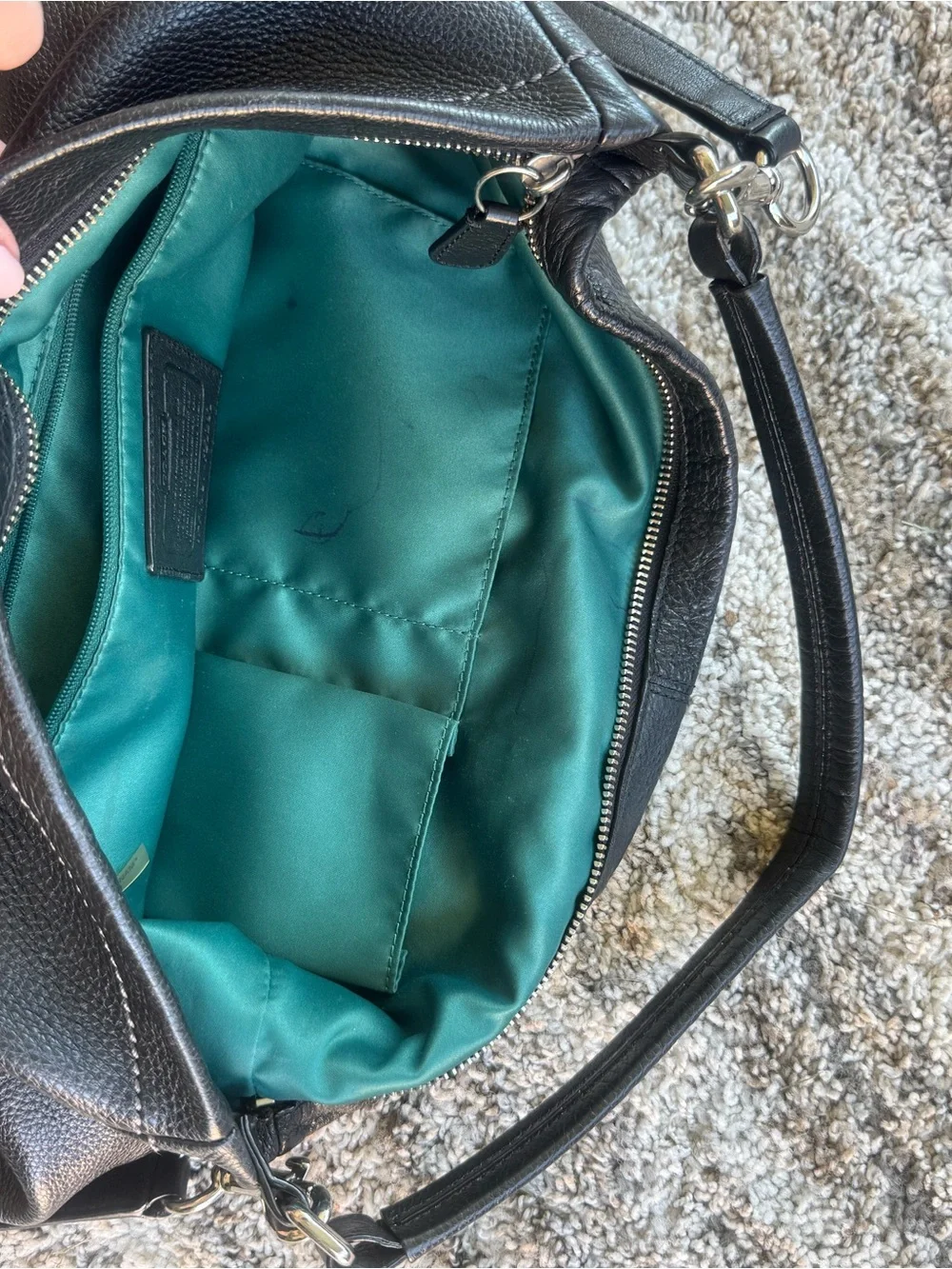 COACH Park Black Pebble Leather Hobo Shoulder Bag Purse Tote Purse Large